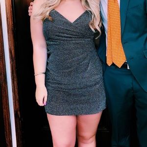 Rainbow metallic shimmer mini body con dress | Express